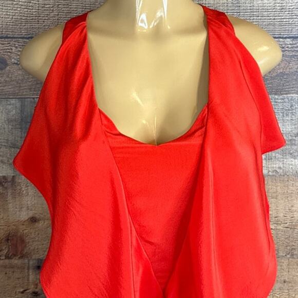 Greylin 100% Silk Racerback Sleeveless Ruffle Dress Orange Red Size Small - Picture 3 of 10